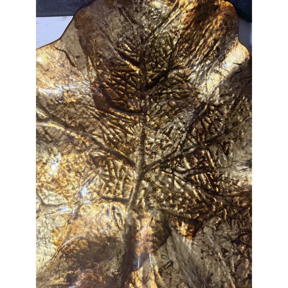 VTG Maple‎ Leaf Glass And Metal Dish Tray Fall Decor (P2914)